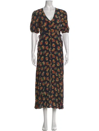 Pre-owned Rixo London Linen Long Dress In Multi