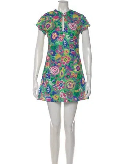 Pre-owned Rixo London Linen Mini Dress In Green