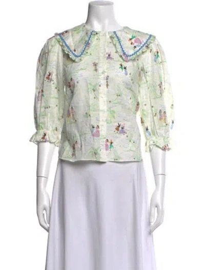 Pre-owned Rixo London Linen Printed Blouse In Neutrals
