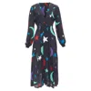 Rixo London London Constellation Silk Star Print V Neck Dress In Black