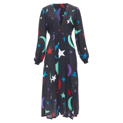 Rixo London London Constellation Silk Star Print V Neck Dress In Black