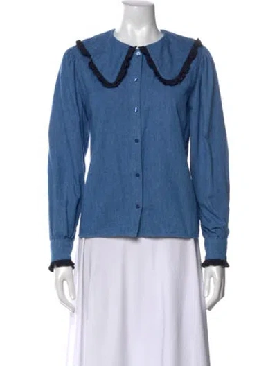 Pre-owned Rixo London Long Sleeve Blouse In Blue