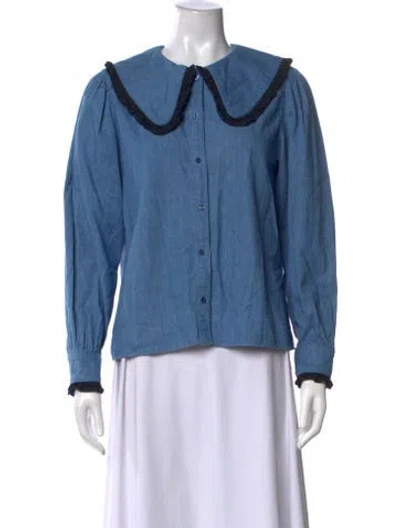 Pre-owned Rixo London Long Sleeve Blouse In Blue