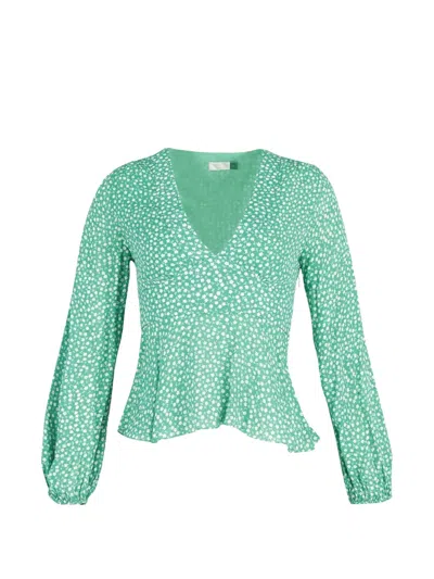 Pre-owned Rixo London Long-sleeve Floral-print Top In Green