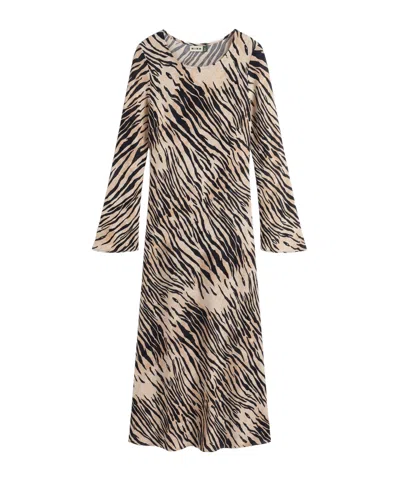 Rixo London Amal Tiger-print Flared-sleeve Midi Dress In Neutral