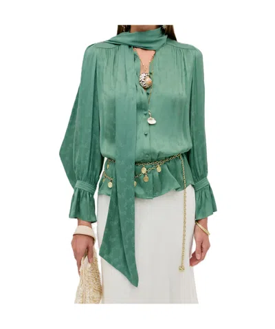 Rixo London Long-sleeved Shirt In Green