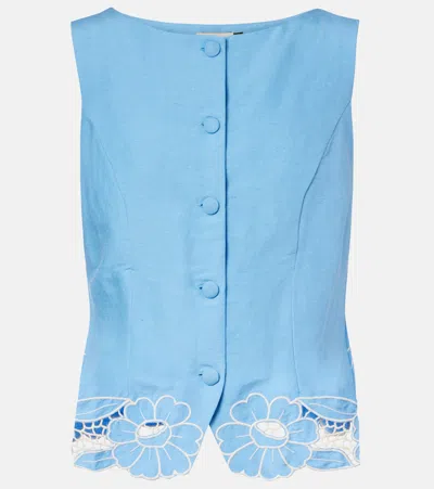 Rixo London Lucca Linen-blend Vest In Blue