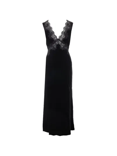 Rixo London Lysandra Lace-trim Velvet Midi Dress In Black