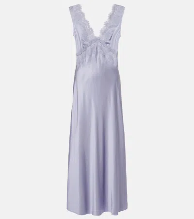 Rixo London Lysandra Lace-trimmed Satin Maxi Dress In Purple