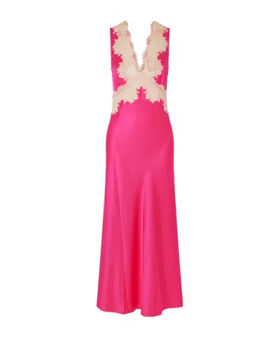 Rixo London Lysandra Lace-trimmed Satin Midi Dress In Pink