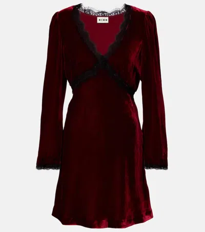 Rixo London Macie Lace-trimmed Velvet Minidress In Burgundy
