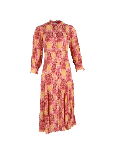 Pre-owned Rixo London Maddison Shirt Midi Dress In Pink