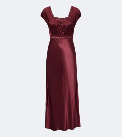 Rixo London Maeva Lace-trimmed Satin Midi Dress In Burgundy