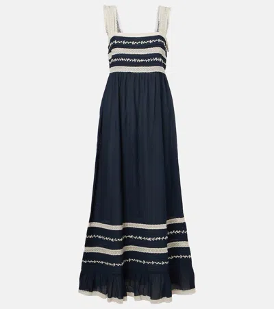 Rixo London Rixo Malie Lace-trim Cotton-blend Midi Dress In Blue