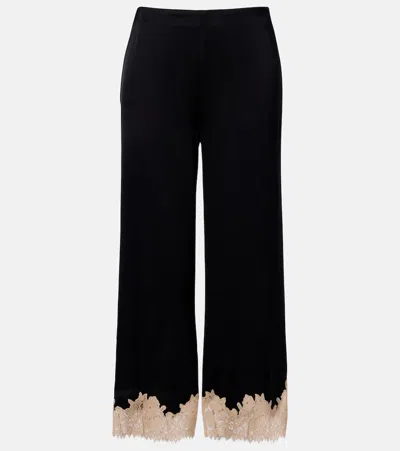 Rixo London Marcela Lace-trimmed Satin Wide-leg Pants In Black