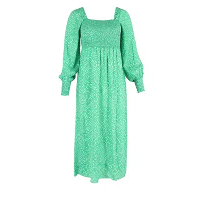 Pre-owned Rixo London Marianne Shirred Floral-print Midi Dress In Green Viscose
