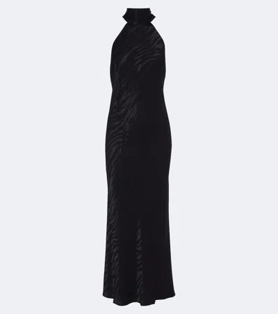 Rixo London Maura Open-back Satin Jacquard Midi Dress In Black