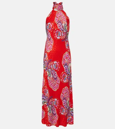 Rixo London Maura Printed Halterneck Midi Dress In Multi