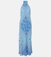 Rixo London Rixo Maura Patterned Halter-neck Chiffon Midi Dress In Blue