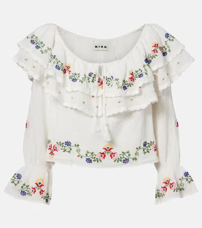 Rixo London Maurine Embroidered Ruffled Cotton Top In White