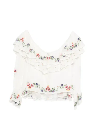 Rixo London Maurine Embroidered Ruffled Top In White