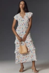 Rixo London Meena Satin Ruffle Maxi Dress In White