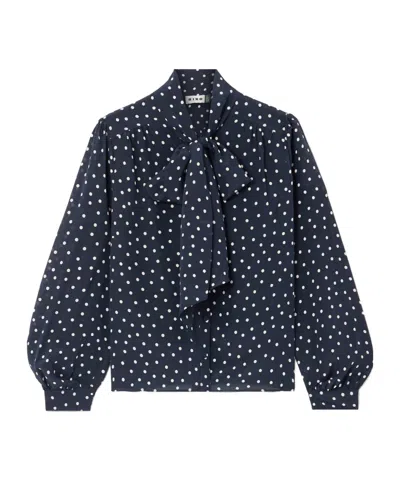 Rixo London Melaina Pussy-bow Polka-dot Silk Blouse In Blue