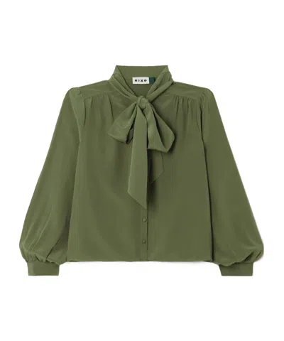 Rixo London Melaina Pussy-bow Silk Crepe De Chine Blouse In Green