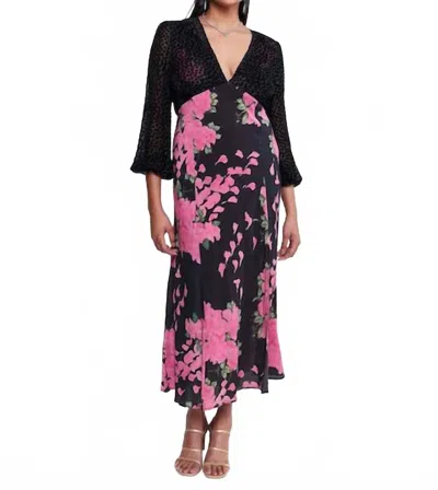Rixo London Melanie Print Dress In Blossom Pink In Black