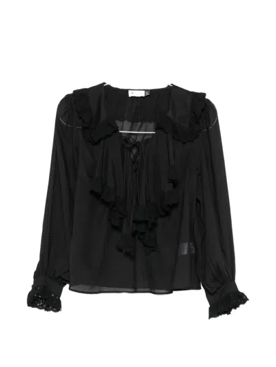 Rixo London Milia Ruffled Lace-trim Blouse In Black