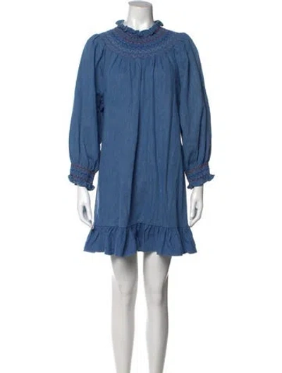 Pre-owned Rixo London Mini Dress In Blue