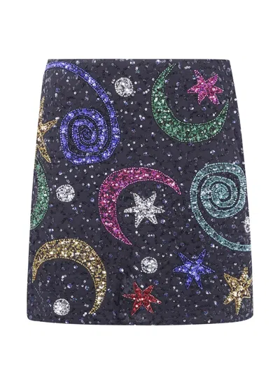 Rixo London Minna Moon-embellished Silk Mini Skirt In Blue