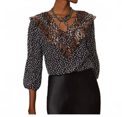 Rixo London Mirabel Ruffle Top In Leopard In Black