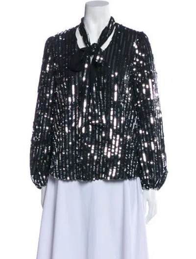 Pre-owned Rixo London Mock Neck Long Sleeve Blouse In Black