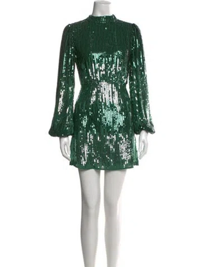 Pre-owned Rixo London Mock Neck Mini Dress In Green