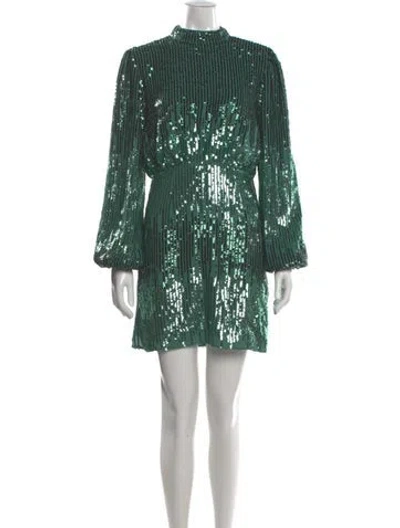 Pre-owned Rixo London Mock Neck Mini Dress In Green
