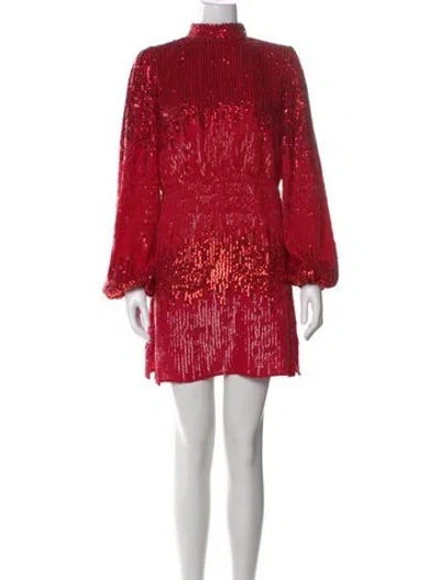 Pre-owned Rixo London Mock Neck Mini Dress In Red