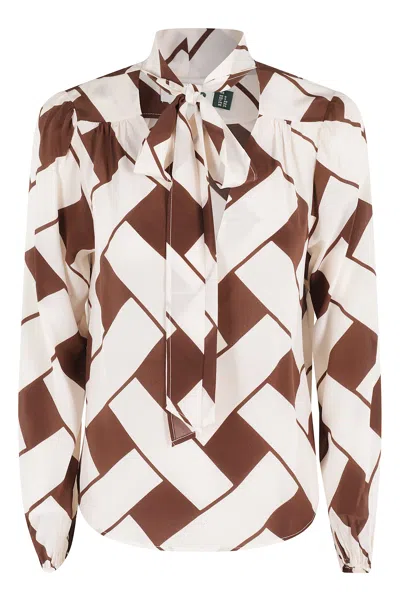 Rixo London Tie-neck Blouse In Brown
