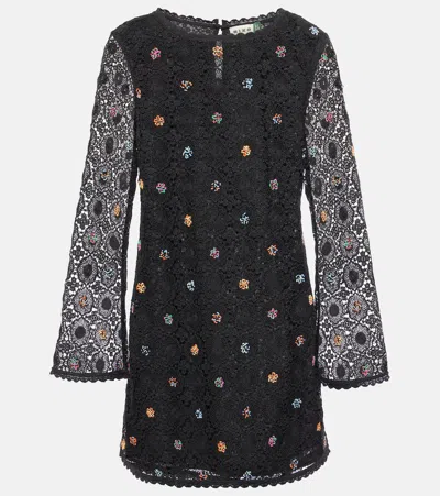 Rixo London Mylene Crochet Beaded Mini Dress In Black