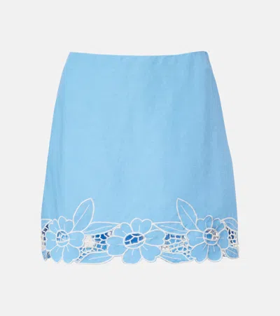 Rixo London Nancye Cutout Linen-blend Miniskirt In Blue