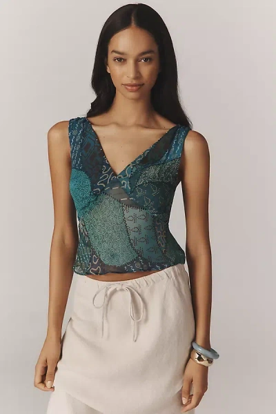 Rixo London Nandi Hand-beaded V-neck Tank Top In Blue