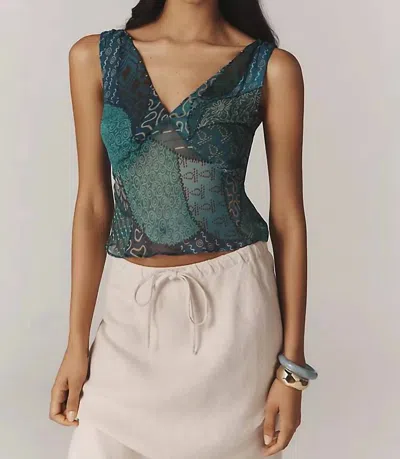 Rixo London Nandi Hand-beaded V-neck Top In Ibiza Night Teal In Multi