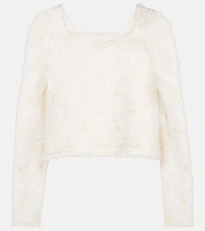Rixo London Natayla Crochet Crop Top In White