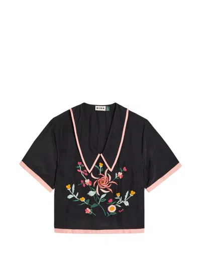 Rixo London Rixo Nicolina Floral-embroidered Silk Top In Black