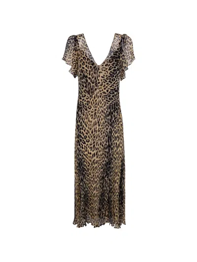 Rixo London Rixo V-neck Leopard Print Dress In Multi