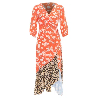Rixo London Noleen Print Patchwork Wrap Dress In Pattern