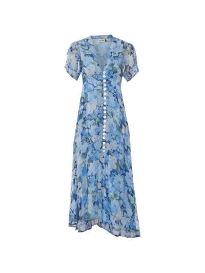 Rixo London Novara Floral-print Viscose Midi Chemisier Dress In Blue
