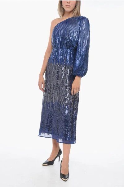 Rixo London One-shoulder Bradshaw Sequined Dress In Blue