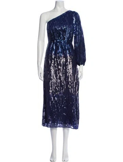 Pre-owned Rixo London One-shoulder Midi Length Dress In Blue