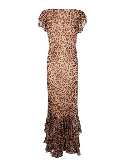 Rixo London Ordinia Dress Mila Leopard Brown In Animal Print